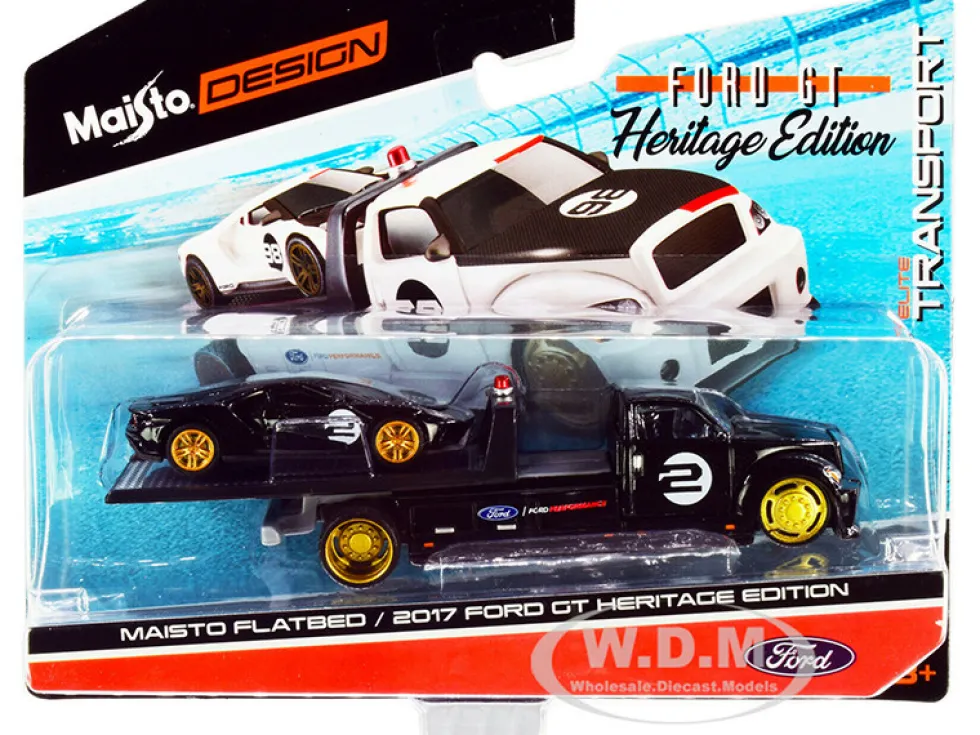 2017 Ford GT #2 Heritage Edition Flatbed Truck Black Elite Transport Series 1/64 Diecast Model Cars Maisto 15108-21 D