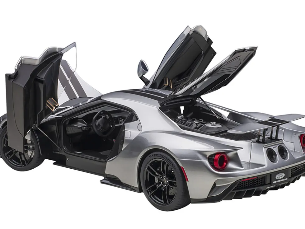 2017 Ford GT Ingot Silver Metallic Black Stripes 1/12 Model Car Autoart 12108