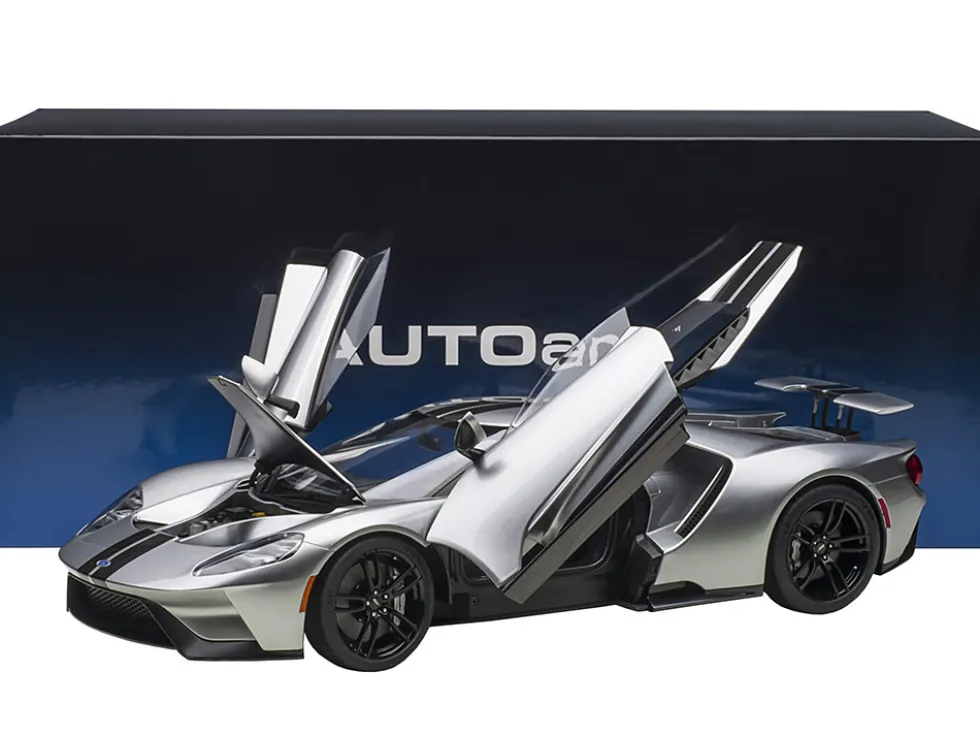 2017 Ford GT Ingot Silver Metallic Black Stripes 1/12 Model Car Autoart 12108