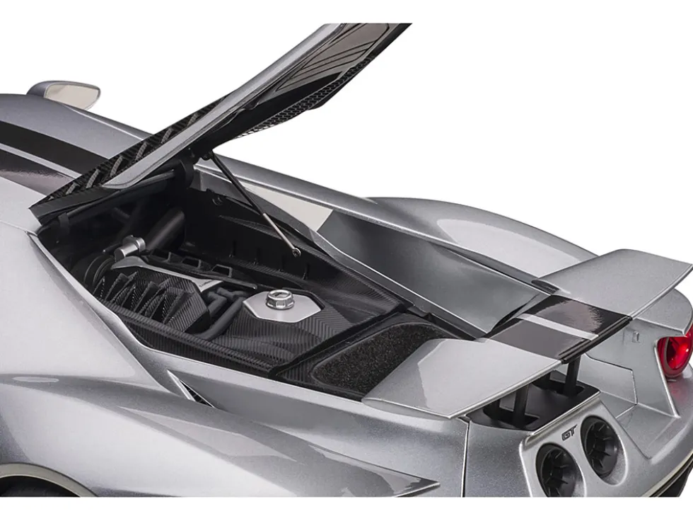 2017 Ford GT Ingot Silver Metallic Black Stripes 1/12 Model Car Autoart 12108