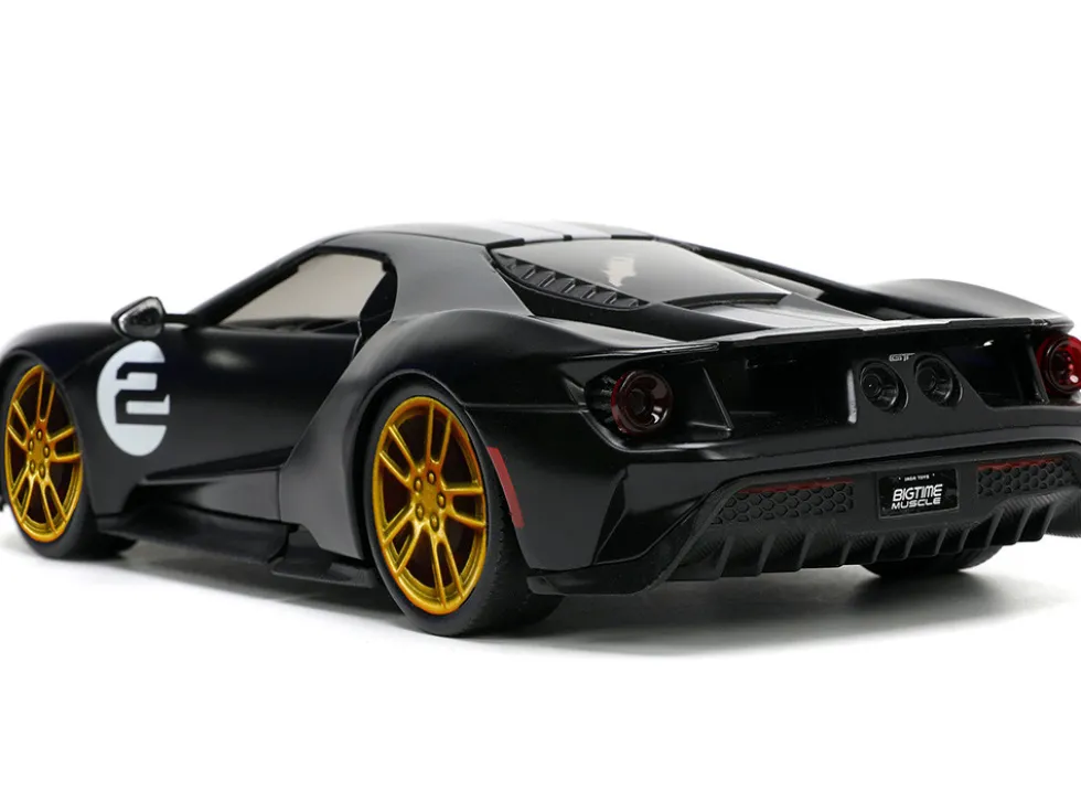 2017 Ford GT #2 Matt Black Silver Stripes Gold Wheels Bigtime Muscle Series 1/24 Diecast Model Car Jada 33882
