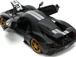 2017 Ford GT #2 Matt Black Silver Stripes Gold Wheels Bigtime Muscle Series 1/24 Diecast Model Car Jada 33882