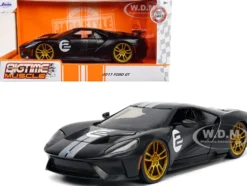 2017 Ford GT #2 Matt Black Silver Stripes Gold Wheels Bigtime Muscle Series 1/24 Diecast Model Car Jada 33882
