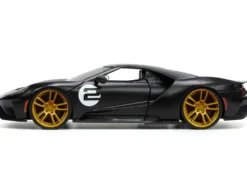 2017 Ford GT #2 Matt Black Silver Stripes Gold Wheels Bigtime Muscle Series 1/24 Diecast Model Car Jada 33882