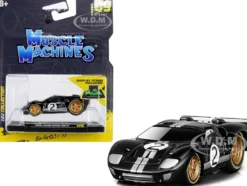 1966 Ford GT40 MKII #2 Black with Silver Stripes Gold Wheels 1/64 Diecast Model Car Muscle Machines 15545bk