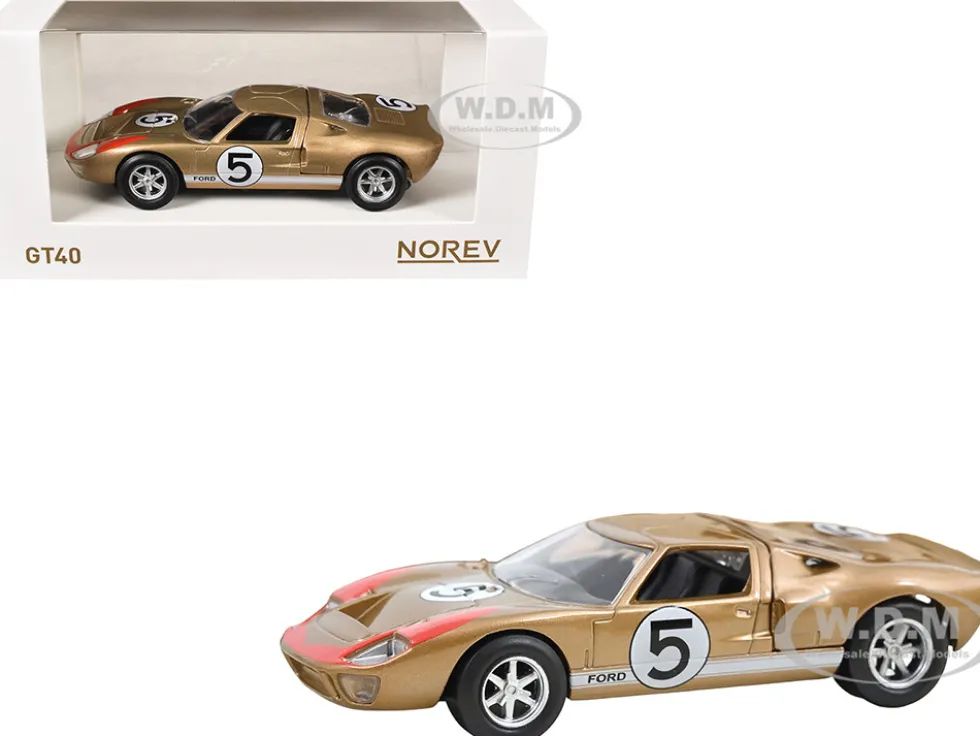 1966 Ford GT40 MKII #5 Kandy Gold Metallic with White Stripes and Red Graphics 1/43 Diecast Model Car by Norev