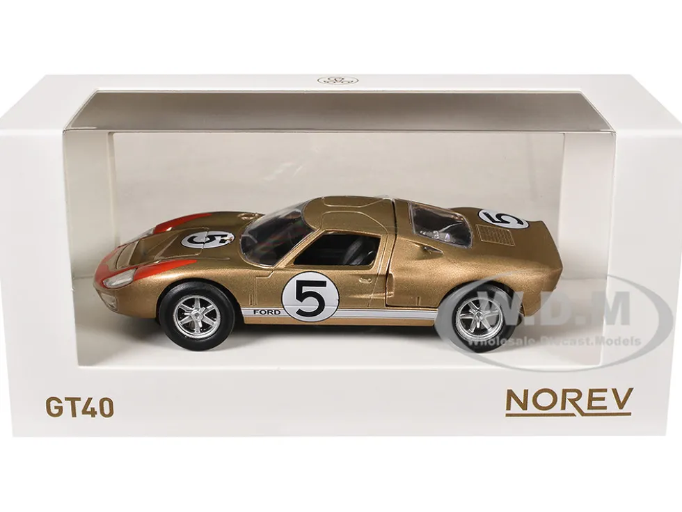 1966 Ford GT40 MKII #5 Kandy Gold Metallic with White Stripes and Red Graphics 1/43 Diecast Model Car by Norev