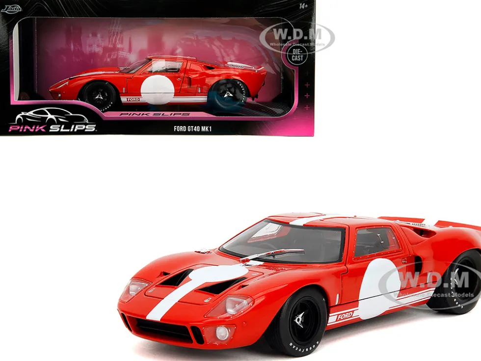 Ford GT40 MK1 Red with White Stripes and Graphics "Pink Slips" Series 1/18 Diecast Model Car by Jada