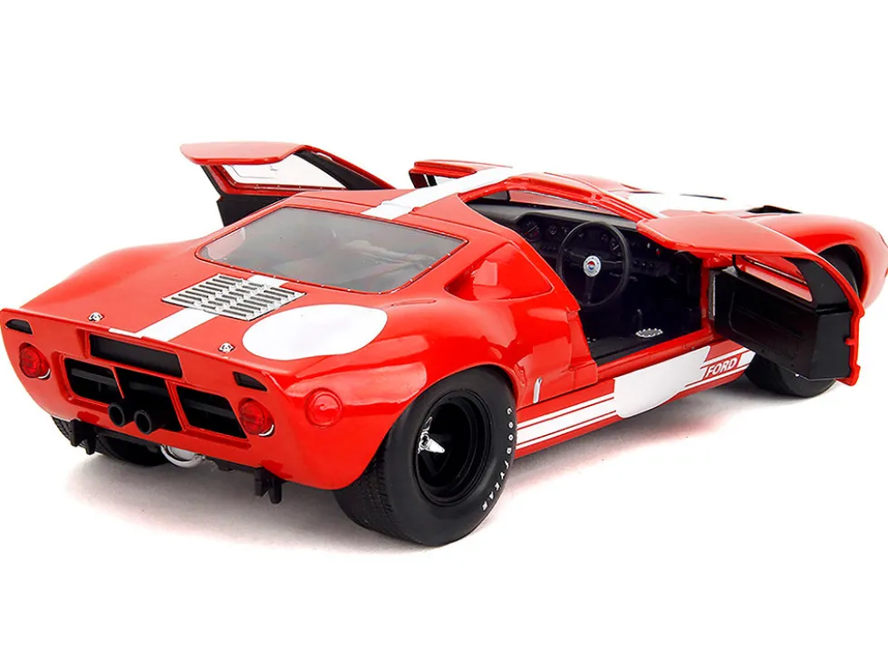 Ford GT40 MK1 Red with White Stripes and Graphics "Pink Slips" Series 1/18 Diecast Model Car by Jada