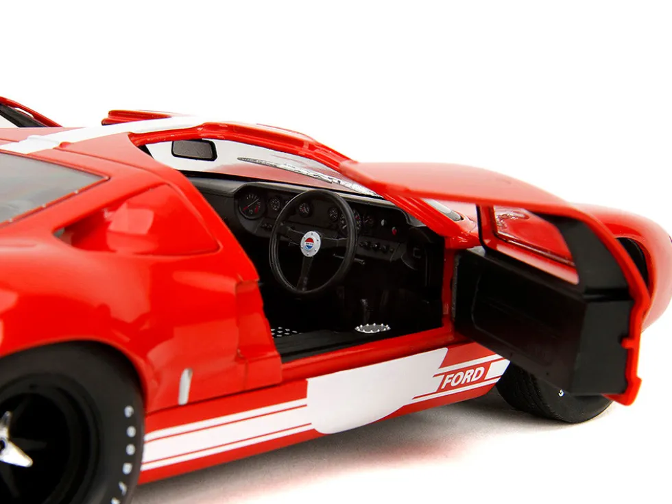 Ford GT40 MK1 Red with White Stripes and Graphics "Pink Slips" Series 1/18 Diecast Model Car by Jada