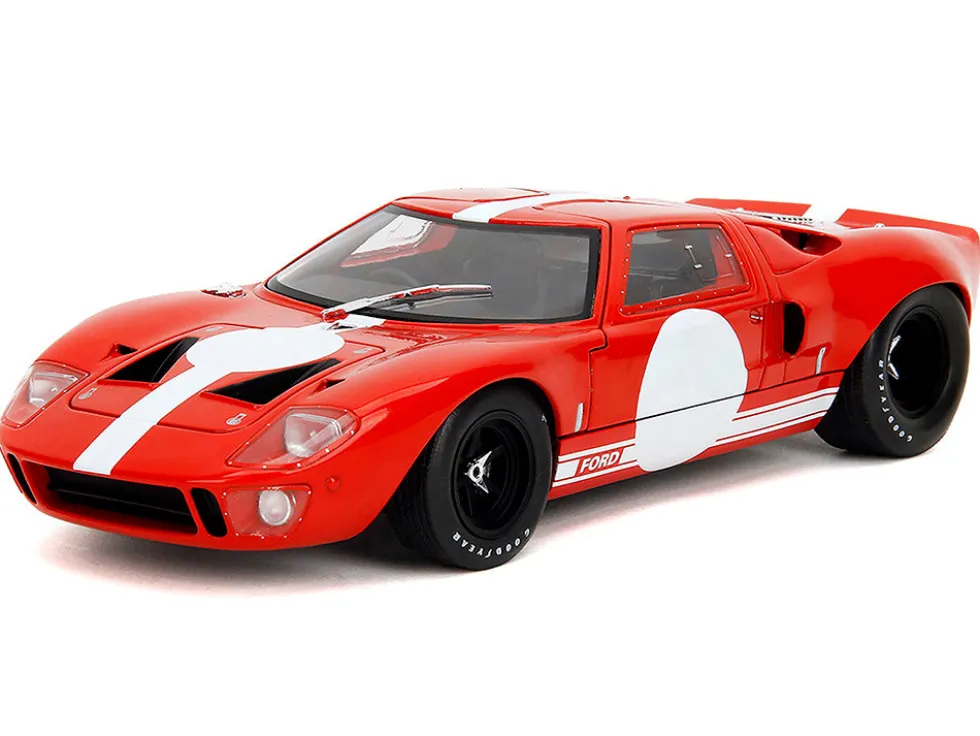 Ford GT40 MK1 Red with White Stripes and Graphics "Pink Slips" Series 1/18 Diecast Model Car by Jada