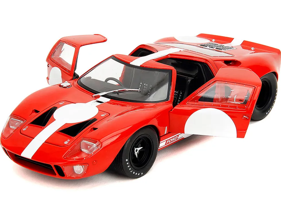 Ford GT40 MK1 Red with White Stripes and Graphics "Pink Slips" Series 1/18 Diecast Model Car by Jada
