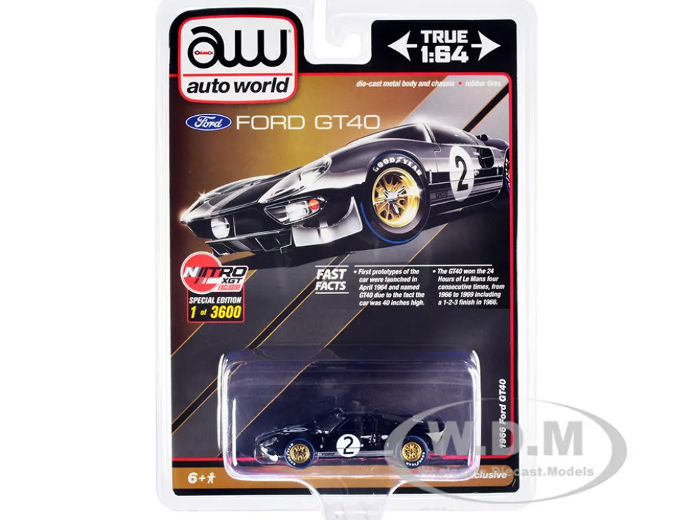 1966 Ford GT40 RHD Right Hand Drive #2 Black Silver Stripes Limited Edition 3600 pieces Worldwide 1/64 Diecast Model Car Auto World CP7922