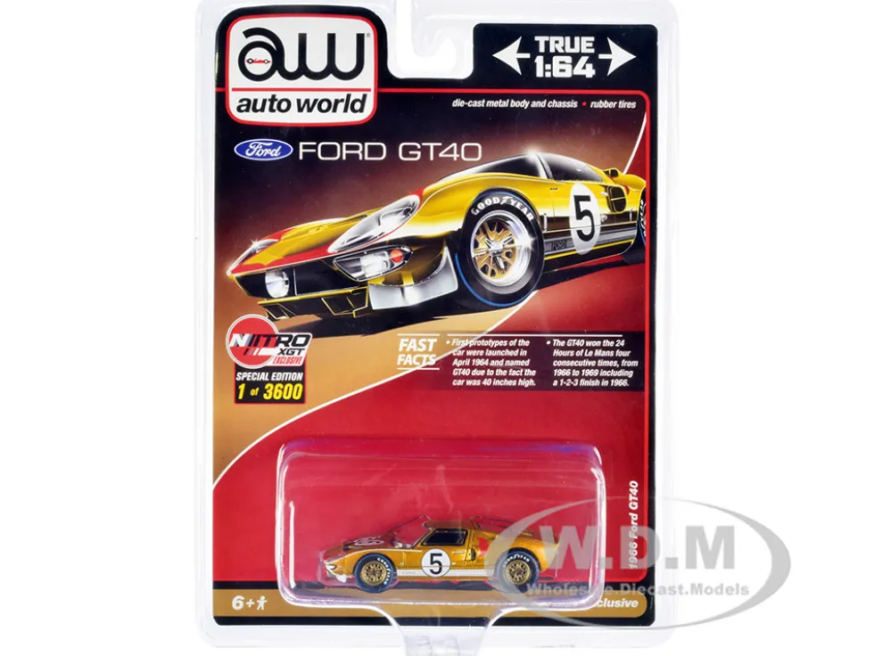 1966 Ford GT40 RHD Right Hand Drive #5 Gold Graphics Limited Edition 3600 pieces Worldwide 1/64 Diecast Model Car Auto World CP7923
