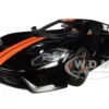 2017 Ford GT Shadow Black Orange Stripes 1/18 Model Car Autoart 72945