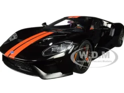 2017 Ford GT Shadow Black Orange Stripes 1/18 Model Car Autoart 72945