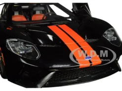 2017 Ford GT Shadow Black Orange Stripes 1/18 Model Car Autoart 72945