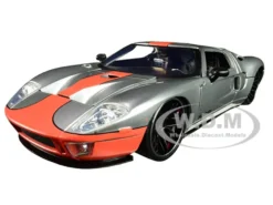 2005 Ford GT Silver Orange Stripe Bigtime Muscle 1/24 Diecast Model Car Jada 31324