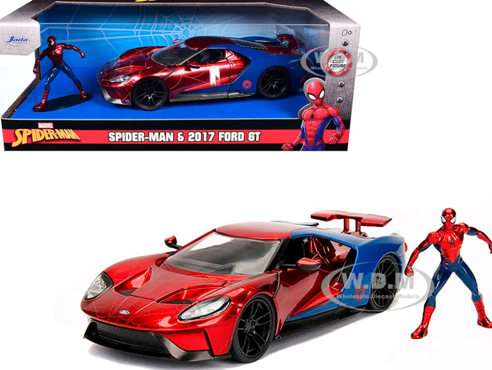 2017 Ford GT Spider Man Diecast Figure Marvel Series 1/24 Diecast Model Car Jada 99725