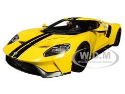 2017 Ford GT Triple Yellow Black Stripes 1/18 Model Car Autoart 72944