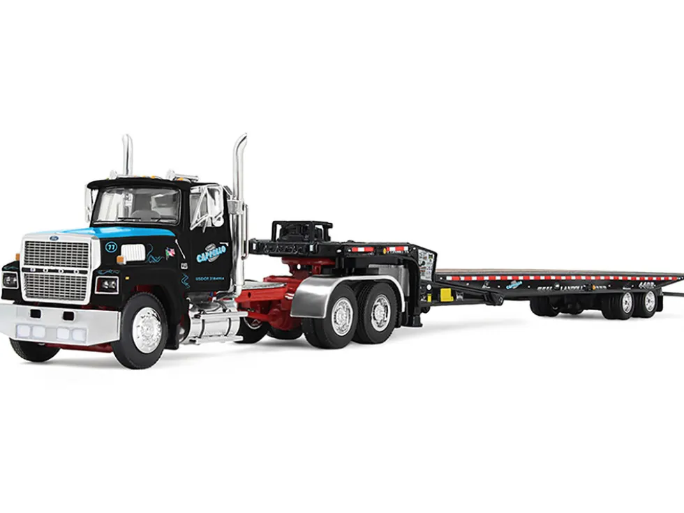 Ford LTL 9000 Day Cab and Landoll 440B-50CA Traveling Axle Trailer "Cappello Heavy Transport" Black with Blue Hood "Legacy" Series #3 1/64 Diecast Model by DCP/First Gear