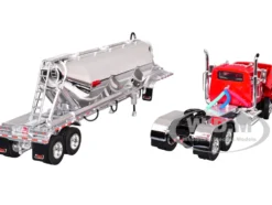Ford LTL 9000 Day Cab with Heil Pneumatic Tank Trailer Heil Red 1/64 Diecast Model by DCP/First Gear