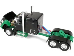 Ford LTL 9000 with 60" Flat Top Sleeper and 45' Wilson Vintage Livestock Trailer Black and Green 1/64 Diecast Model by DCP/First Gear