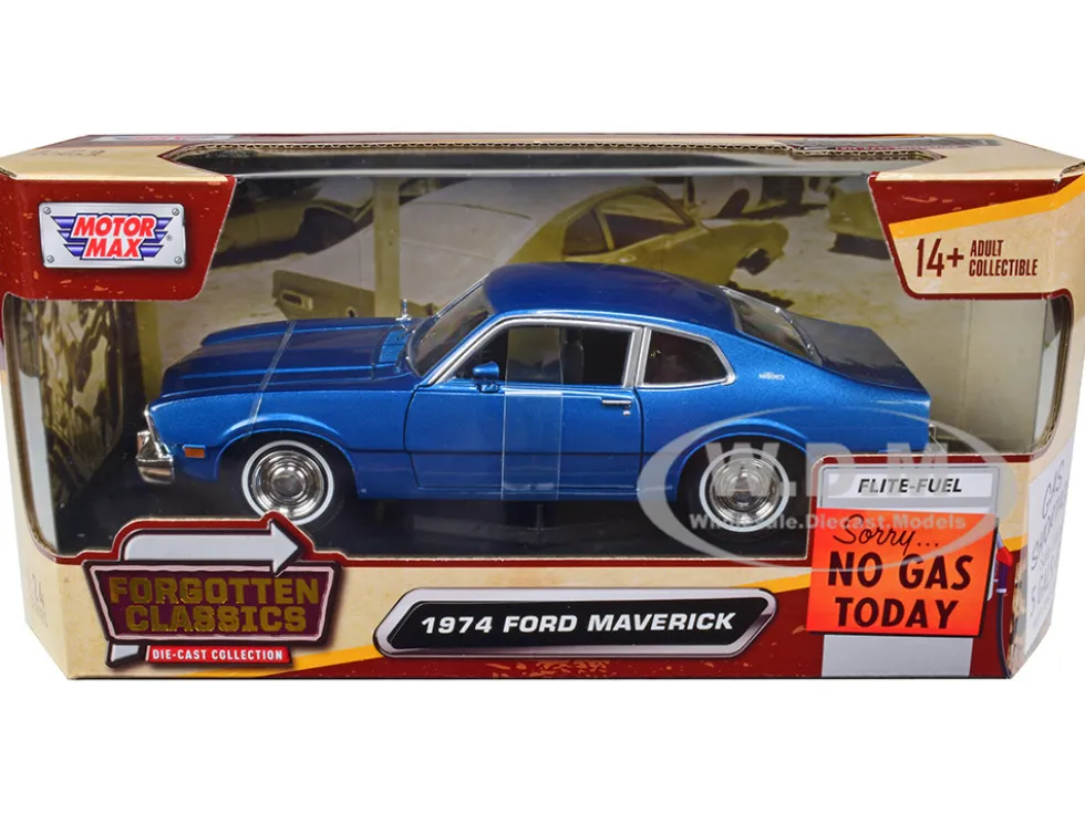 1974 Ford Maverick Blue Metallic Forgotten Classics Series 1/24 Diecast Model Car Motormax 73326bl