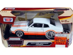 1974 Ford Maverick Grabber White Orange Stripes Forgotten Classics Series 1/24 Diecast Model Car Motormax 73332w