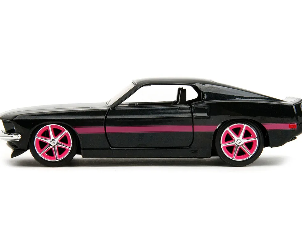 1969 Ford Mustang Black Metallic with Pink Stripes and Wheels Pink Slips Series 1/32 Diecast Model Car Jada 34853
