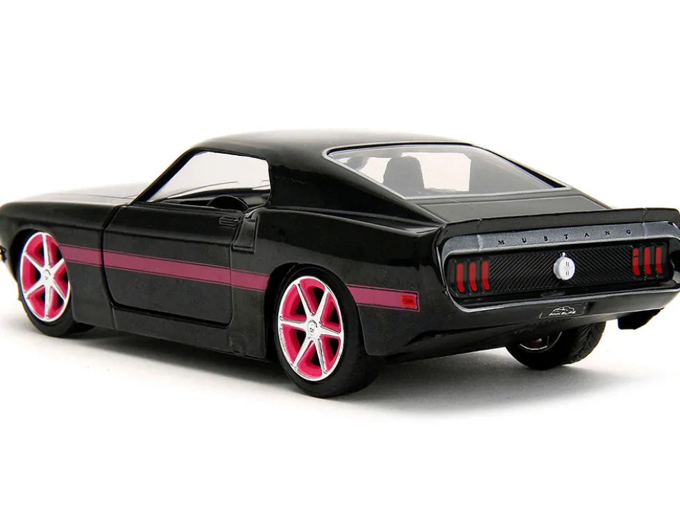 1969 Ford Mustang Black Metallic with Pink Stripes and Wheels Pink Slips Series 1/32 Diecast Model Car Jada 34853