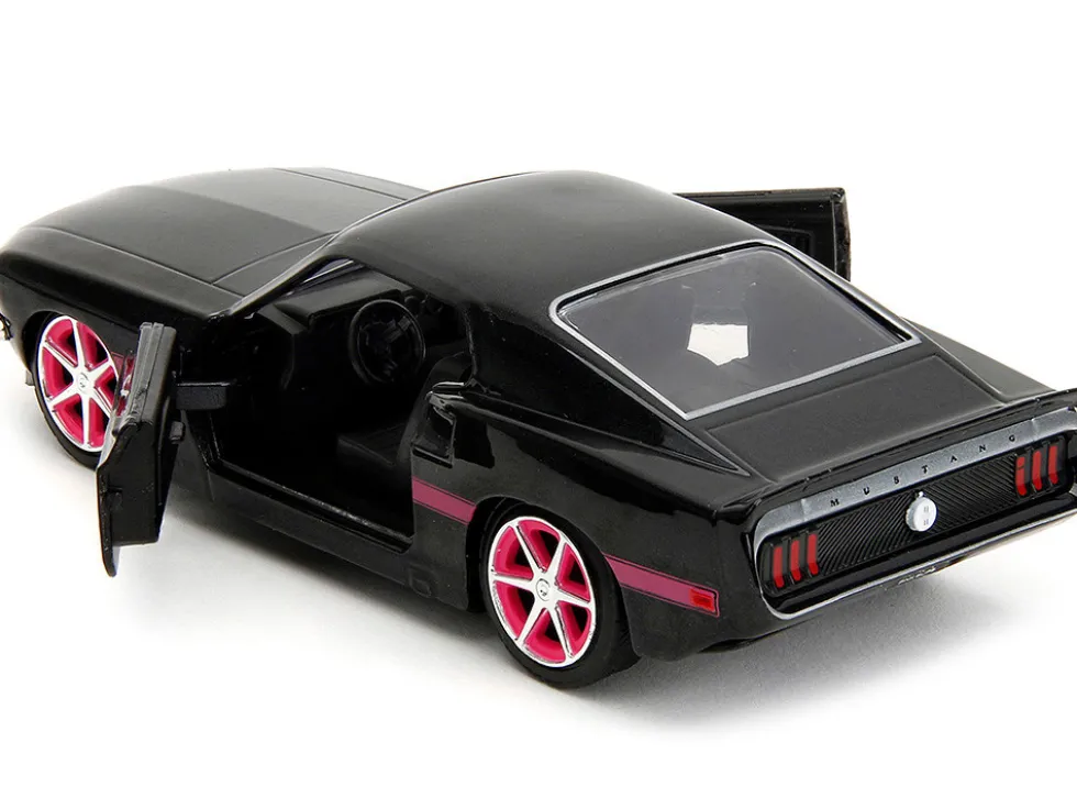 1969 Ford Mustang Black Metallic with Pink Stripes and Wheels Pink Slips Series 1/32 Diecast Model Car Jada 34853