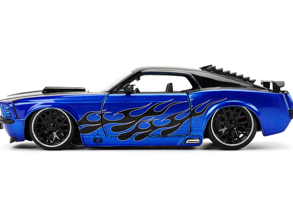 1970 Ford Mustang Boss 429 Black and Blue Metallic with Flames "Bigtime Muscle" Series 1/24 Diecast Model Car by Jada