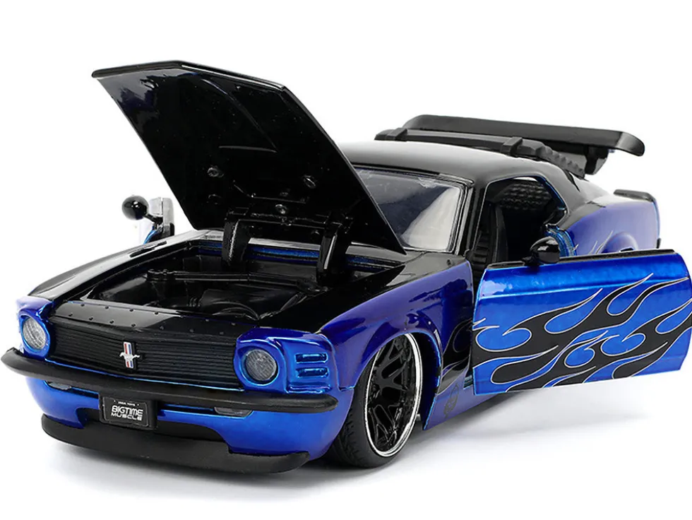 1970 Ford Mustang Boss 429 Black and Blue Metallic with Flames "Bigtime Muscle" Series 1/24 Diecast Model Car by Jada