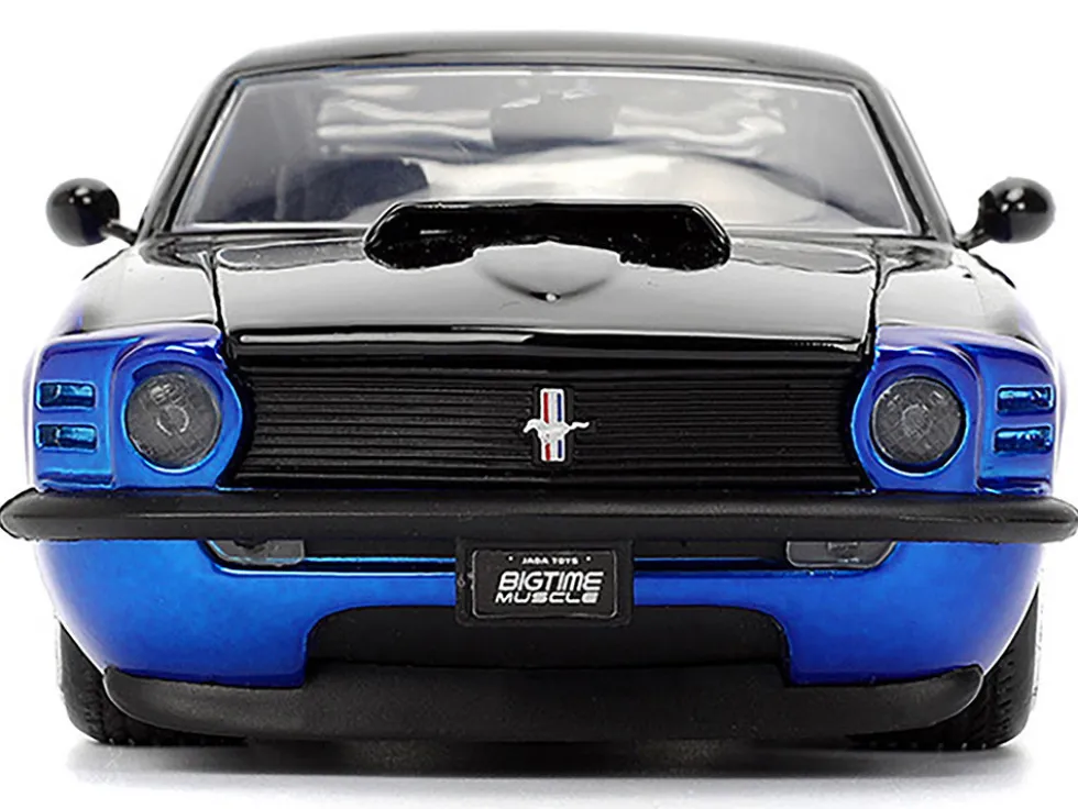 1970 Ford Mustang Boss 429 Black and Blue Metallic with Flames "Bigtime Muscle" Series 1/24 Diecast Model Car by Jada