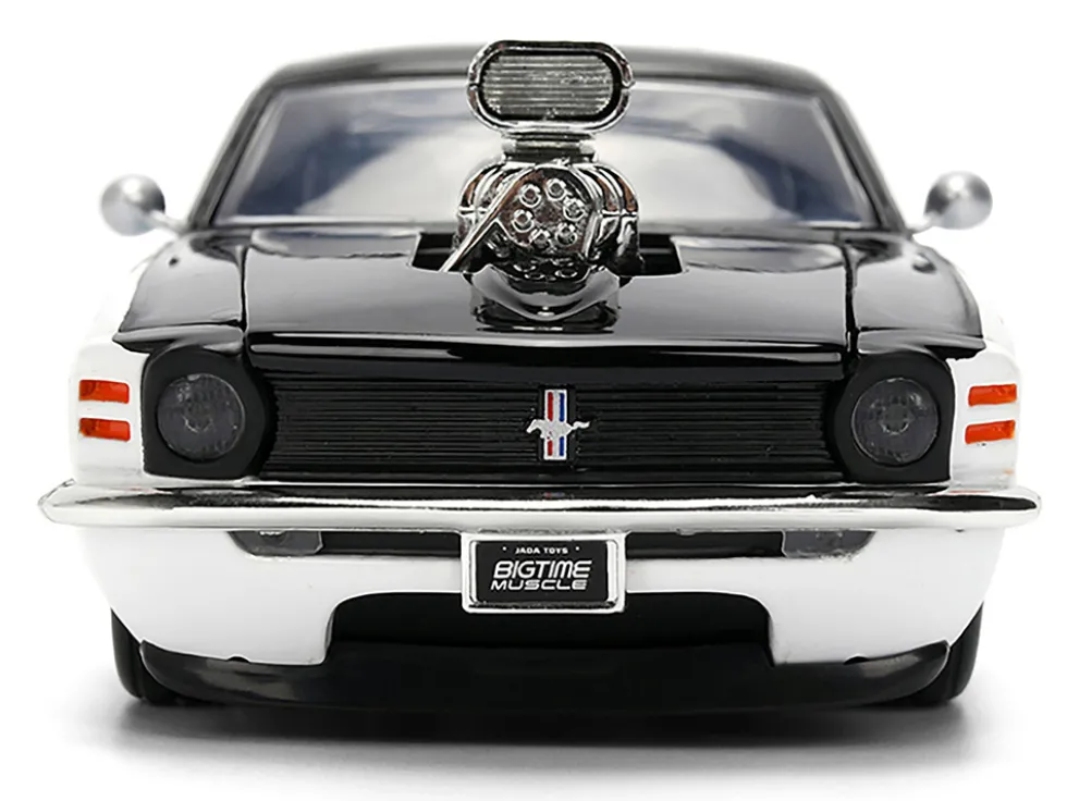 1970 Ford Mustang Boss 429 Black and White with Graphics "Bigtime Muscle" Series 1/24 Diecast Model Car by Jada