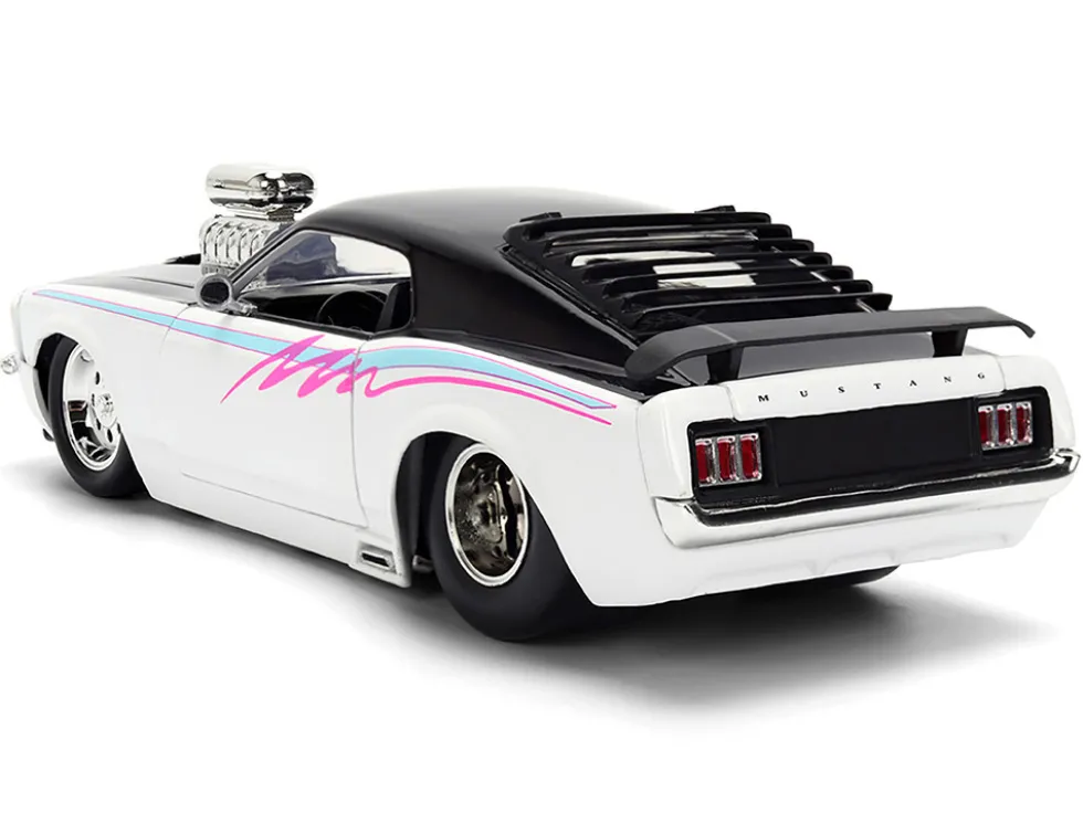 1970 Ford Mustang Boss 429 Black and White with Graphics "Bigtime Muscle" Series 1/24 Diecast Model Car by Jada