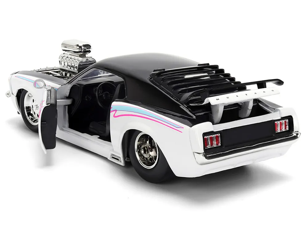 1970 Ford Mustang Boss 429 Black and White with Graphics "Bigtime Muscle" Series 1/24 Diecast Model Car by Jada