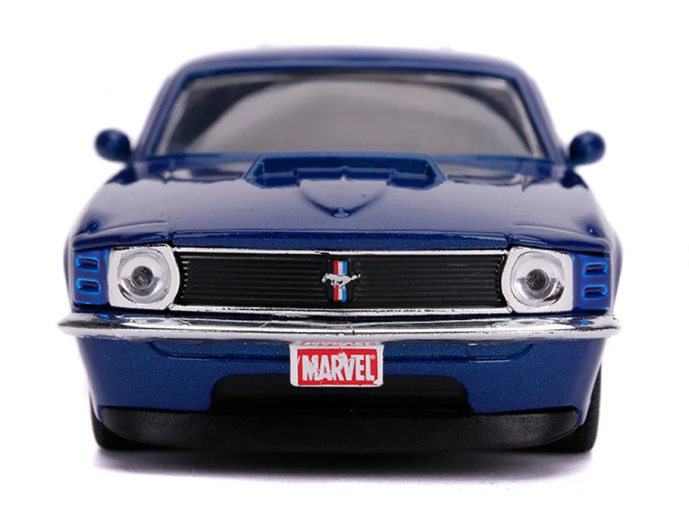 1970 Ford Mustang Boss Blue Metallic Silver Winter Soldier Avengers Marvel Series 1/32 Diecast Model Car Jada 31745