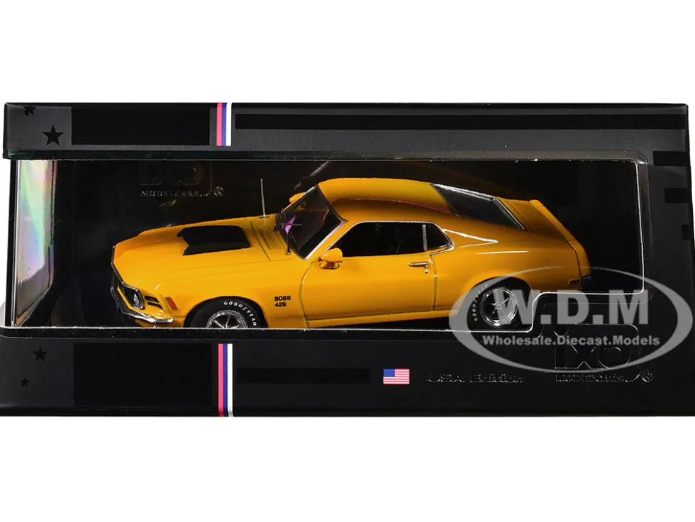 1970 Ford Mustang Boss 429 Bright Yellow with Black Hood Scoop 1/43 Diecast Model by IXO Models