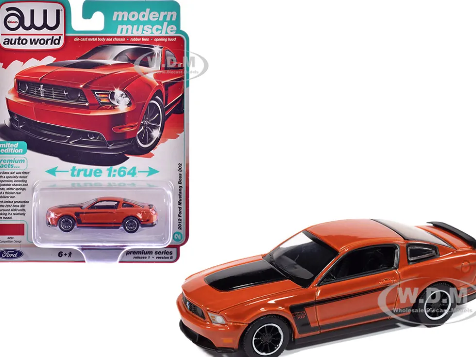 2012 Ford Mustang Boss 302 Competition Orange with Black Accents "Modern Muscle" Series 1/64 Diecast Model Car by Auto World