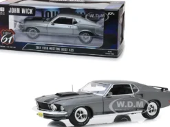 1969 Ford Mustang BOSS 429 Gray Black Stripes John Wick 2014 Movie 1/18 Diecast Model Car Highway 61 18016