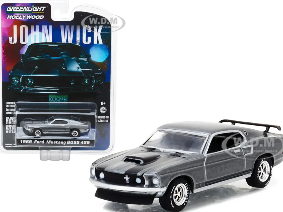 1969 Ford Mustang Boss 429 Gray Metallic Black Stripes John Wick 2014 Movie Hollywood Series Release 18 1/64 Diecast Model Car Greenlight 44780 E