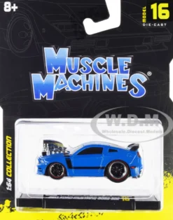 2013 Ford Mustang Boss 302 Light Blue Black Stripes 1/64 Diecast Model Car Muscle Machines 15544