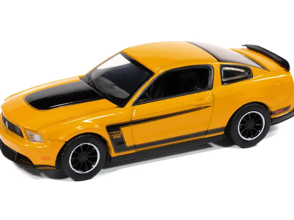 2012 Ford Mustang Boss 302 Yellow Blaze with Black Accents "Modern Muscle" Series 1/64 Diecast Model Car by Auto World