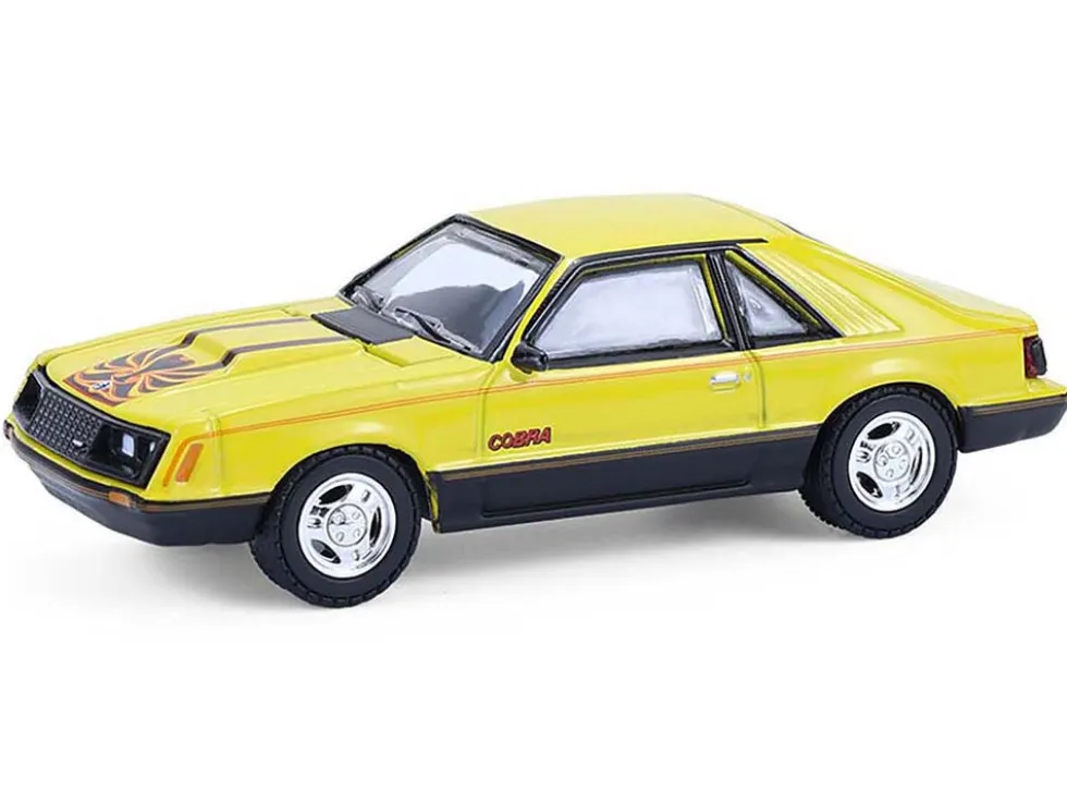 1979 Ford Mustang Cobra Fastback Bright Yellow with Cobra Good Graphics "GreenLight Muscle" Series 30 1/64 Diecast Model Car by Greenlight