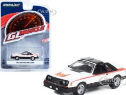 1981 Ford Mustang Cobra Polar White Black Red Stripes Greenlight Muscle Series 27 1/64 Diecast Model Car Greenlight 13320D