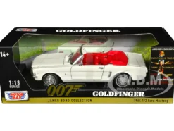 1964 1 2 Ford Mustang Convertible White with Red Interior James Bond 007 Goldfinger 1964 Movie James Bond Collection Series 1/18 Diecast Model Car Motormax 79833JB