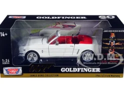 1964 1/2 Ford Mustang Convertible White Red Interior James Bond 007 Goldfinger 1964 Movie James Bond Collection Series 1/24 Diecast Model Car Motormax 79852