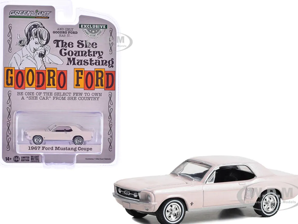 1967 Ford Mustang Coupe "She Country Special" Bill Goodro Ford Denver Colorado Bermuda Sand "Hobby Exclusive" 1/64 Diecast Model Greenlight 30427